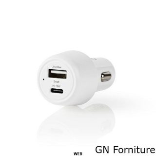 Caricabatterie per Auto 3A USBA/
USB-C Power Delivery 18W
Bianco