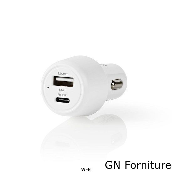 Caricabatterie per Auto 3A USBA/
USB-C Power Delivery 18W
Bianco