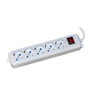 MULTIPRESA 5 PRESE UNIVERSALI ITA/SCHUKO 10/16 A - SPINA 16 A CON INTERRUTTORE CAVO MT 5 COLORE BIANCO